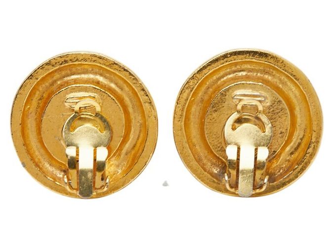 Orecchini tondi vintage Chanel Coco Mark Blu D'oro - vista 3