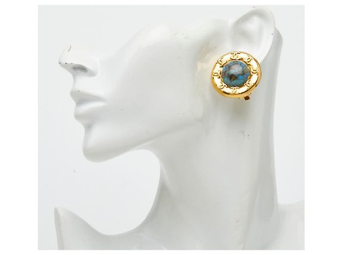 Orecchini tondi vintage Chanel Coco Mark Blu D'oro - vista 5