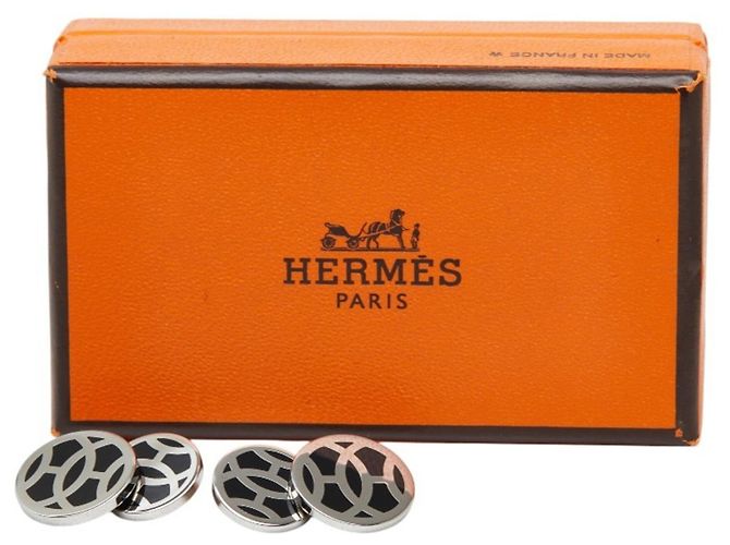 Abotoaduras Hermès Ava pretas e prateadas em metal Preto Prata - vista 6