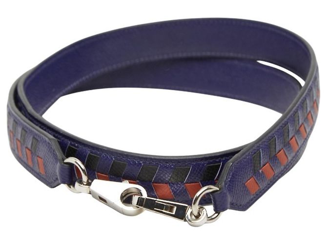 Hermès Correa de hombro Hermes Bandoulière Tressage de Cuir Negro Azul Naranja - vista 2