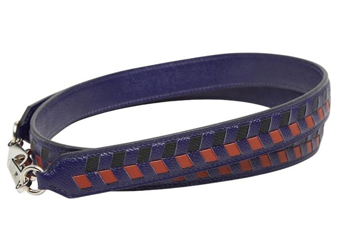 Hermès Correa de hombro Hermes Bandoulière Tressage de Cuir Negro Azul Naranja - vista 3