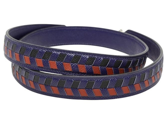 Hermès Correa de hombro Hermes Bandoulière Tressage de Cuir Negro Azul Naranja - vista 4