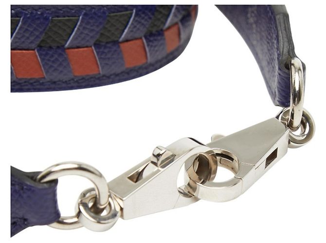 Hermès Correa de hombro Hermes Bandoulière Tressage de Cuir Negro Azul Naranja - vista 5