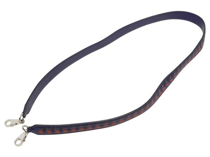 Hermès Correa de hombro Hermes Bandoulière Tressage de Cuir Negro Azul Naranja - vista 6