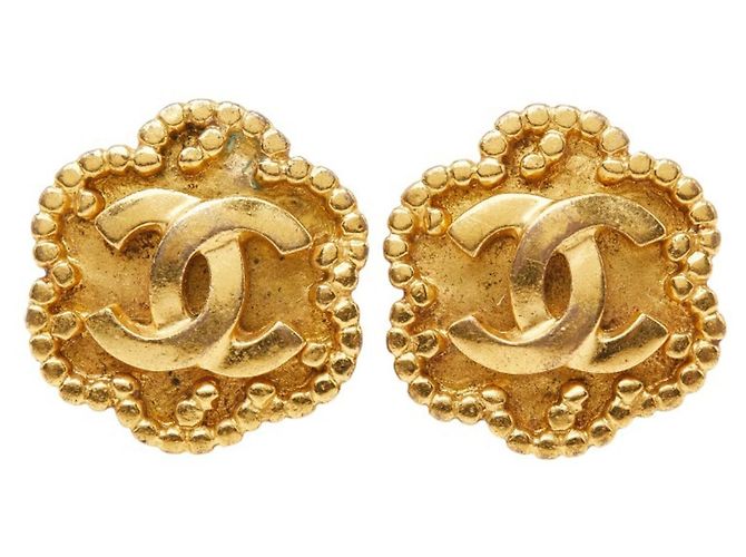 Brincos de clip vintage Chanel Coco Mark Motif Flor Dourado - vista 2