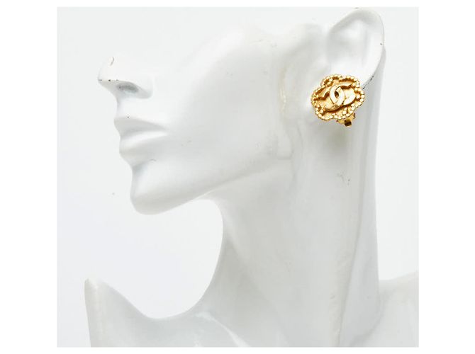 Brincos de clip vintage Chanel Coco Mark Motif Flor Dourado - vista 6