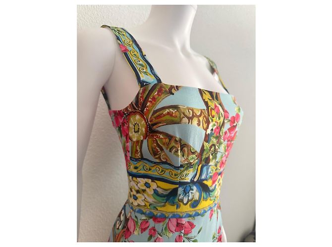 Dolce & Gabbana Minikleid mit Blumenprint - Hellblau Braun Pink Weiß Grün Gelb - Ansicht 3
