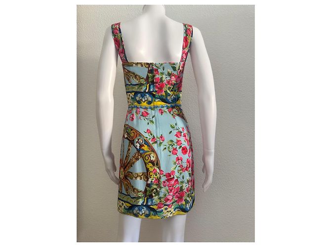 Dolce & Gabbana Minikleid mit Blumenprint - Hellblau Braun Pink Weiß Grün Gelb - Ansicht 4
