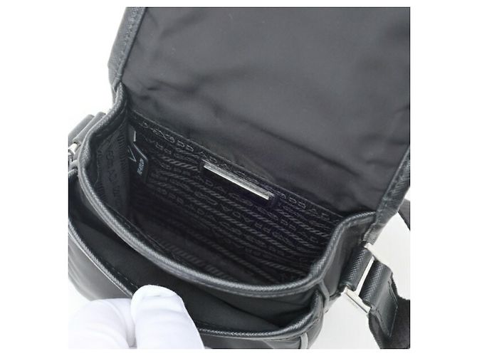 Mini borsa a tracolla in Re-Nylon x pelle Saffiano Prada Nero - vista 8