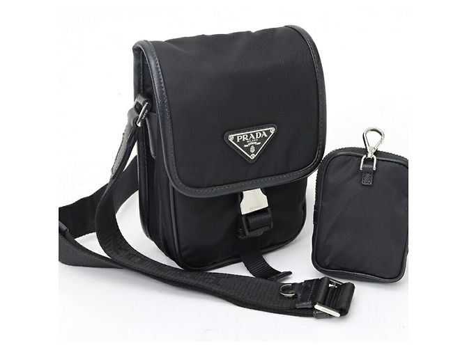 Mini borsa a tracolla in Re-Nylon x pelle Saffiano Prada Nero - vista 9