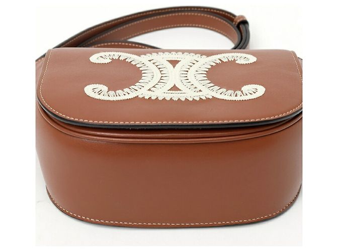 Céline Borsa a Spalla Celine Folco Cuir Triomphe Marrone - vista 4