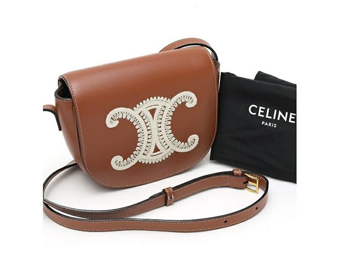 Céline Borsa a Spalla Celine Folco Cuir Triomphe Marrone - vista 9