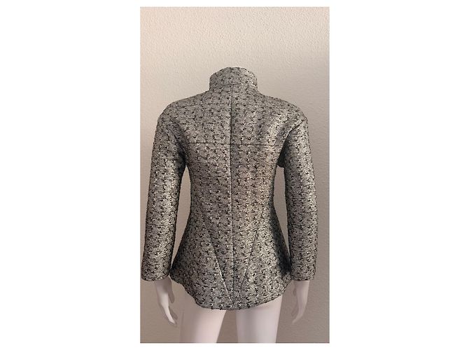 Chanel Tweed-Jacke doppeltreihig Schwarz Weiß Grau - Ansicht 2