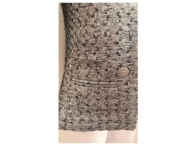 Chanel Tweed-Jacke doppeltreihig Schwarz Weiß Grau - Ansicht 3