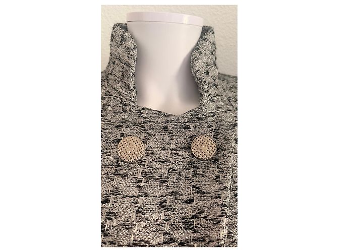 Chanel Tweed-Jacke doppeltreihig Schwarz Weiß Grau - Ansicht 4