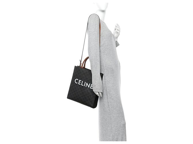Céline Celine Triomphe Medium Vertical Cabas Tote - Braun/Schwarz Monogramm - Ansicht 12