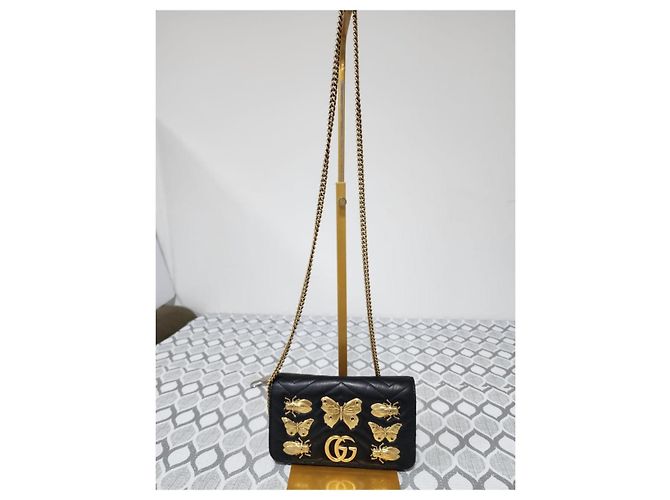 Gucci Mini GG Marmont Abeja Cartera con Cadena Negra Negro - vista 13