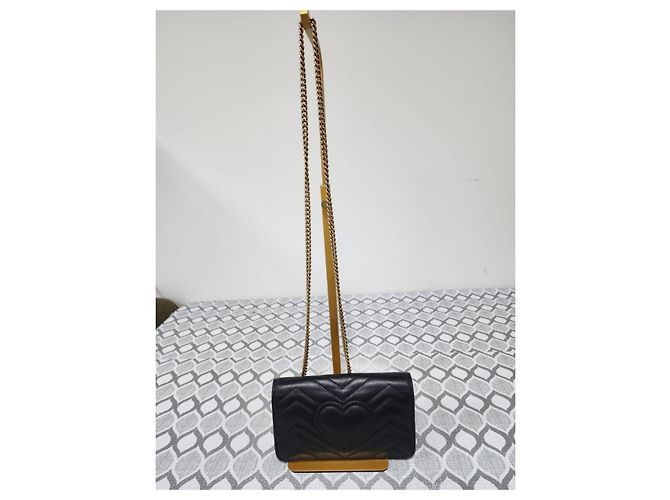 Gucci Mini GG Marmont Abeja Cartera con Cadena Negra Negro - vista 14