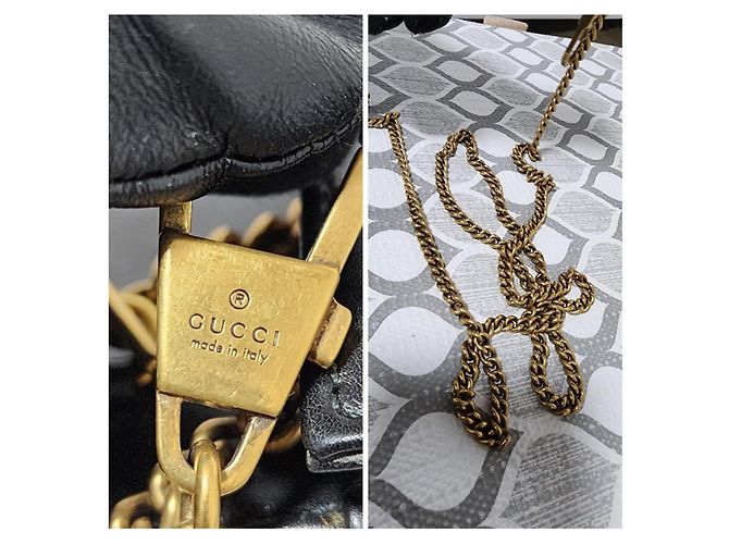 Gucci Mini GG Marmont Abeja Cartera con Cadena Negra Negro - vista 6