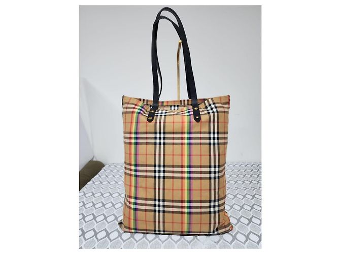 Burberry Borsa Tote Rainbow House Check Multicolore Beige - vista 10