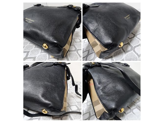 Burberry Derby House Check Small Banner Tote Bag Nera Nero - vista 10