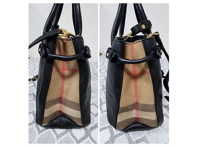 Burberry Derby House Check Small Banner Tote Bag Nera Nero - vista 6