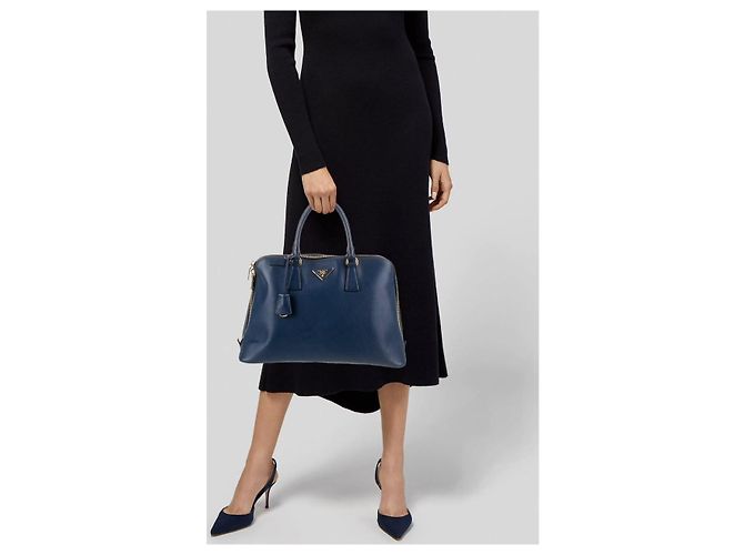 Prada Signature Promenade Borsa a Spalla Grande - Blu Reale - vista 14