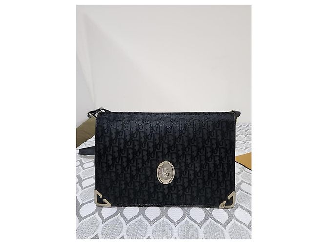 Borsa a tracolla Christian Dior Oblique in tela e pelle nera Nero - vista 14