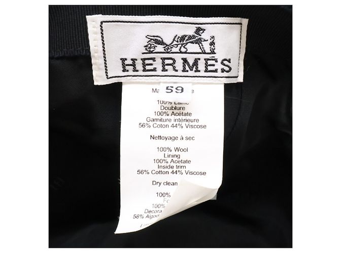 Berretto in lana grigio Hermès con ricamo H Marrone - vista 7