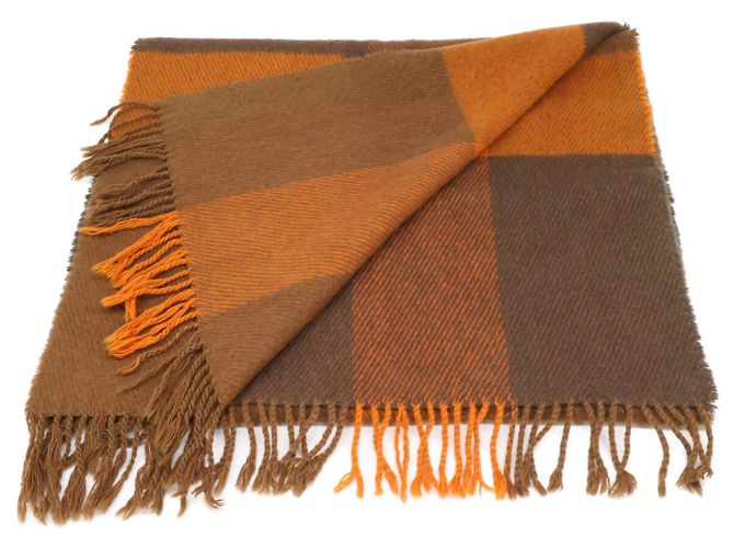 Hermès Hermes Wolle Stola mit Karomuster und Fransen Braun Orange - Ansicht 3