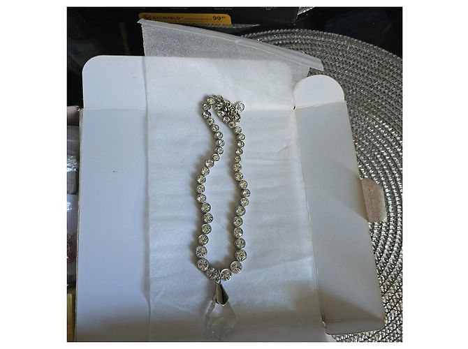 Collana Sonia Rykiel in metallo argentato e cristalli con pendente a goccia Argento - vista 2