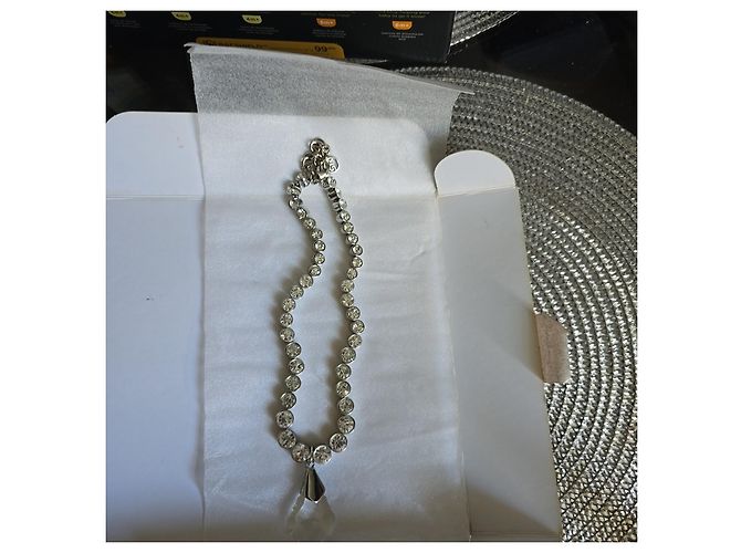 Collana Sonia Rykiel in metallo argentato e cristalli con pendente a goccia Argento - vista 3