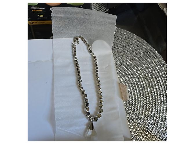 Collana Sonia Rykiel in metallo argentato e cristalli con pendente a goccia Argento - vista 4