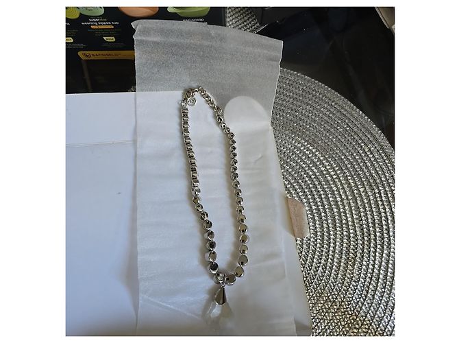 Collana Sonia Rykiel in metallo argentato e cristalli con pendente a goccia Argento - vista 5
