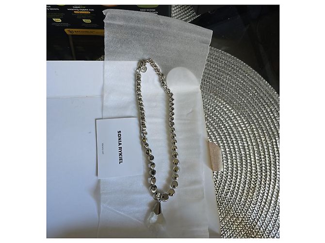 Collana Sonia Rykiel in metallo argentato e cristalli con pendente a goccia Argento - vista 7