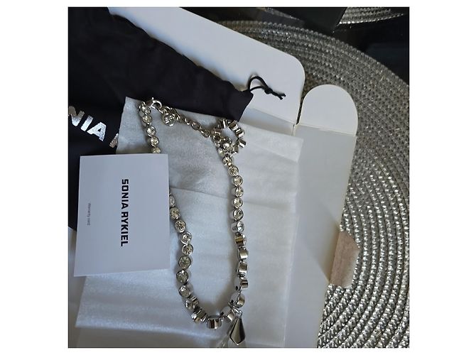 Collana Sonia Rykiel in metallo argentato e cristalli con pendente a goccia Argento - vista 9