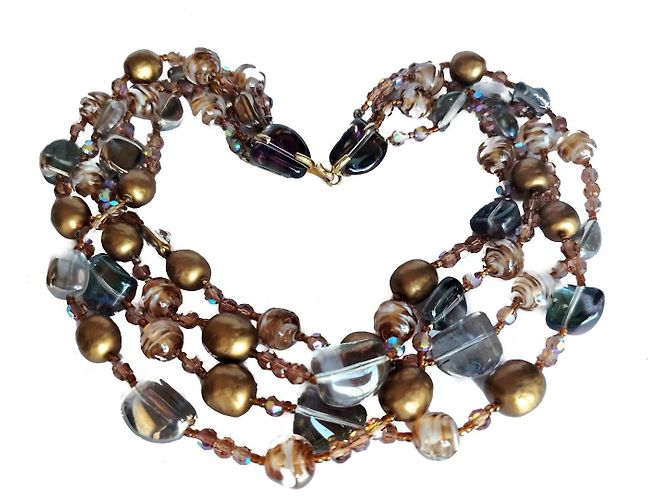Autre Marque Collana Sandor 4 fili vetro artistico e cristallo anni 60 D'oro - vista 2