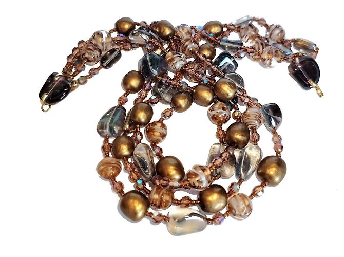 Autre Marque Collana Sandor 4 fili vetro artistico e cristallo anni 60 D'oro - vista 3