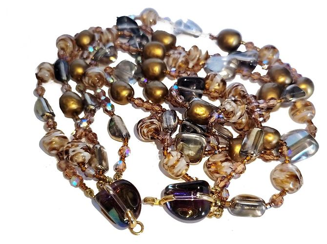 Autre Marque Collana Sandor 4 fili vetro artistico e cristallo anni 60 D'oro - vista 4