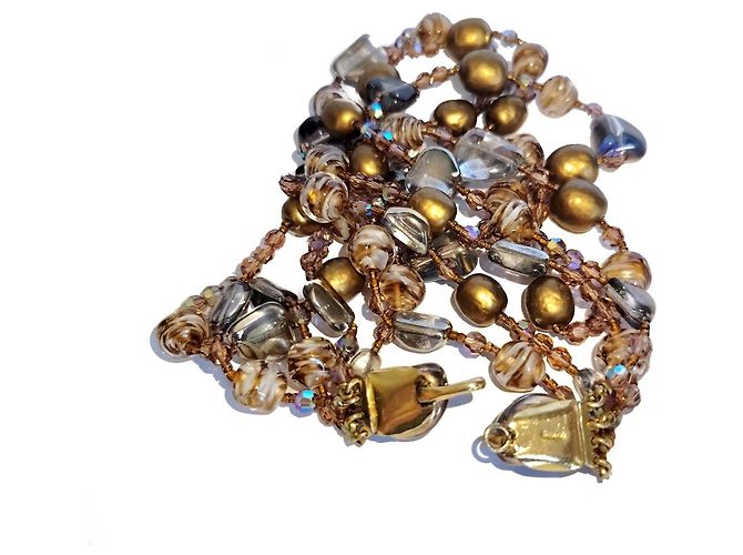 Autre Marque Collana Sandor 4 fili vetro artistico e cristallo anni 60 D'oro - vista 6