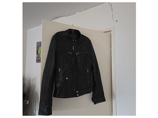 Autre Marque Chyston schwarze Lederjacke im Biker-Stil - Ansicht 2