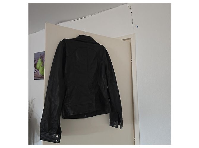 Autre Marque Chyston schwarze Lederjacke im Biker-Stil - Ansicht 3