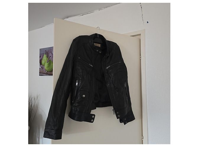 Autre Marque Chyston schwarze Lederjacke im Biker-Stil - Ansicht 4