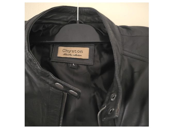 Autre Marque Chyston schwarze Lederjacke im Biker-Stil - Ansicht 5