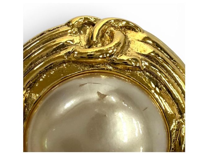 Orecchini CHANEL Vintage 93A Faux Pearl Coco Mark D'oro Crudo - vista 6