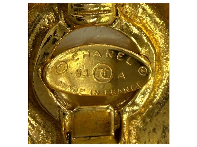 Orecchini CHANEL Vintage 93A Faux Pearl Coco Mark D'oro Crudo - vista 7
