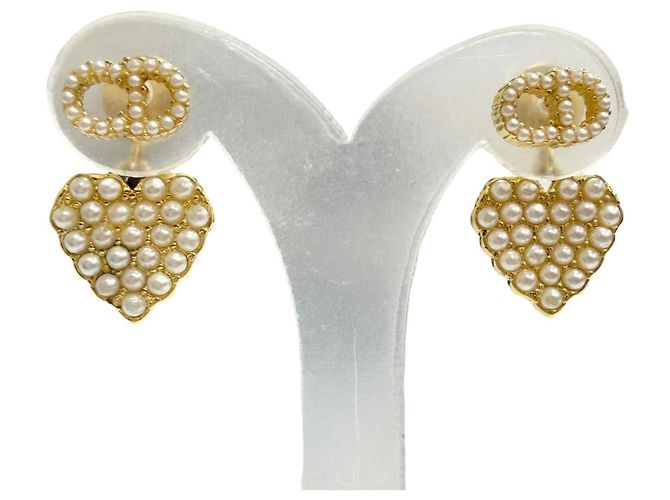 Orecchini Christian Dior Faux Pearl CD Logo Heart Motif D'oro - vista 3