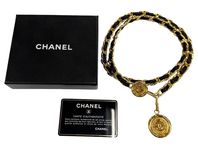 Chanel Vintage Coco Mark Cambon Medal Lederkettengürtel Schwarz - Ansicht 2