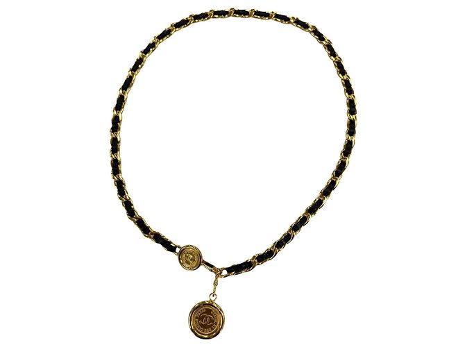 Chanel Vintage Coco Mark Cambon Medal Lederkettengürtel Schwarz - Ansicht 3