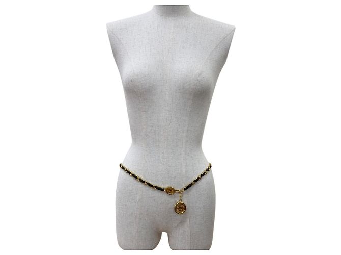 Chanel Vintage Coco Mark Cambon Medal Lederkettengürtel Schwarz - Ansicht 4